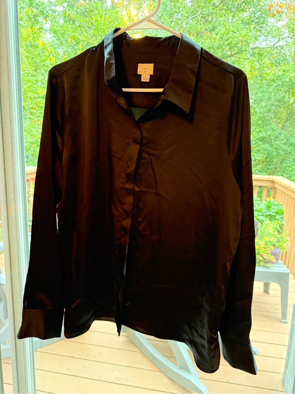 A New Day Black Satin Button-Up Shirt